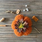 crochet pumpkin surrounded by different craft materials